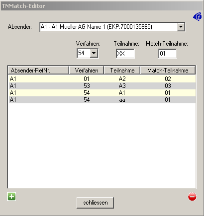 Seite 12 von 18 5.4. TeilnahmenMatch-Editor: Falls Sie in andere Teilnahmen als in Easylog freigeschaltet bekommen, können Sie hier nach Auswahl eines Absenders ein Mapping definieren.