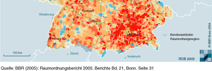 Deutschland: Nebeneinander von Wachstum und Schrumpfung der Bevölkerung 3000 Gemeinden wuchsen in den letzten 6 Jahren um 3,2 %, gleichzeitig ging in ca. 1760 Gemeinden die Bevölkerung um 3 % zurück.