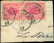 68 STAATSWAPPEN DURCHSTOCHEN ARMOIRIES PERCEES EN LIGNES 164 1871, 12 ½ C. Wappen rosa, Prachteinzelfrankatur von LAROCHETTE nach Aachen 18 100 165 1871, 12 ½ C.