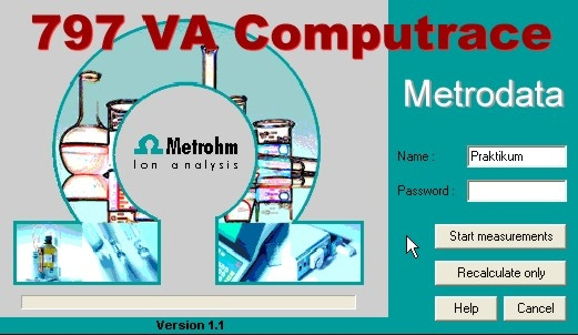 1) Allgemeines zum Gerät Die Messungen werden mit Hilfe eines 797 VA Computrace der Firma Metrohm durchgeführt. Das Gerät arbeitet mit einer Dreielektrodentechnik.