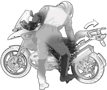 Abstellen 4 76 A Fahren B Motorrad auf Hauptständer stellen d Warnung: Aus Sicherheitsgründen nicht bei ausgeklapptem Hauptständer auf dem Motorrad sitzen.