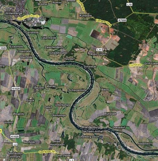 Auen-Entwicklung: Elbe, Bälower Bogen (14 km) Quelle: Institut für Wasser und Gewässerentwicklung,