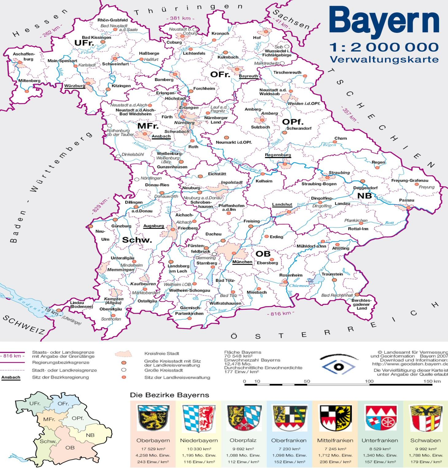 Verwaltungskarte Bayern Quelle: Landesamt für Vermessung und Geoinformation München -
