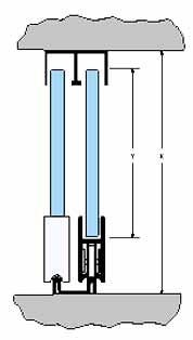 Schiebetürbeschlag, PRIMUS Aluminium, gebeizt, silberfarbig eloxiert (E6 / EV1) für 6-8 mm Y = Glashöhe X = Lichte Einbauhöhe Berechnung des Glasmasses: Y = X./. 31 mm (ohne Berücksichtigung der Aushängesicherung und des Klemmprofiles) Y = X.