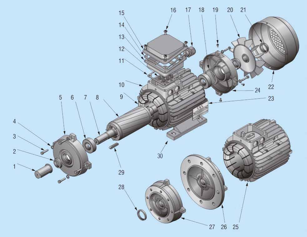 Allgemeine Ersatzteilliste für IP55 Motoren Typenbedingte Abweichungen möglich und vorbehalten Nr. Beschreibung Nr.
