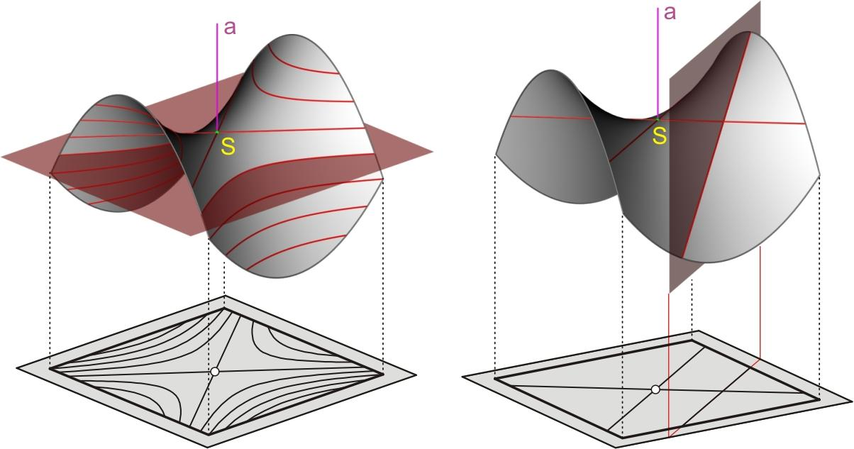 Abbildung 43 Hyperbolisches Paraboloid [7] Die Bezeichnung hyperbolisches Paraboloid ergibt sich einerseits aus der Erzeugung durch die Schiebparabeln und andererseits aus der Tatsache, dass die