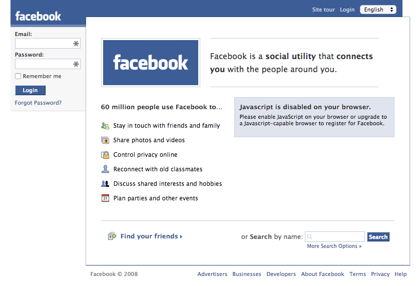Abbildung 1: So ungefähr sah Facebook aus, als ich 2007 zum ersten Mal darauf aufmerksam wurde (Quelle: http://bit.