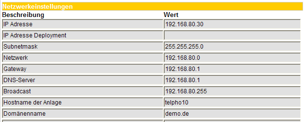 Wählen Sie im Menü unter Grundkonfiguration die Option Anlage und scrollen Sie zu den Netzwerkeinstellungen.