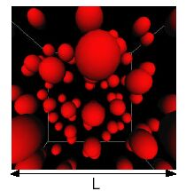 Abbildung 7: OpenGL-Visualisierung der Partkelsimulation zur Ermittelung des mittleren Teilchenabstandes. Man sieht hier aufgrund der Nebenbedingung keine Durchdringung.