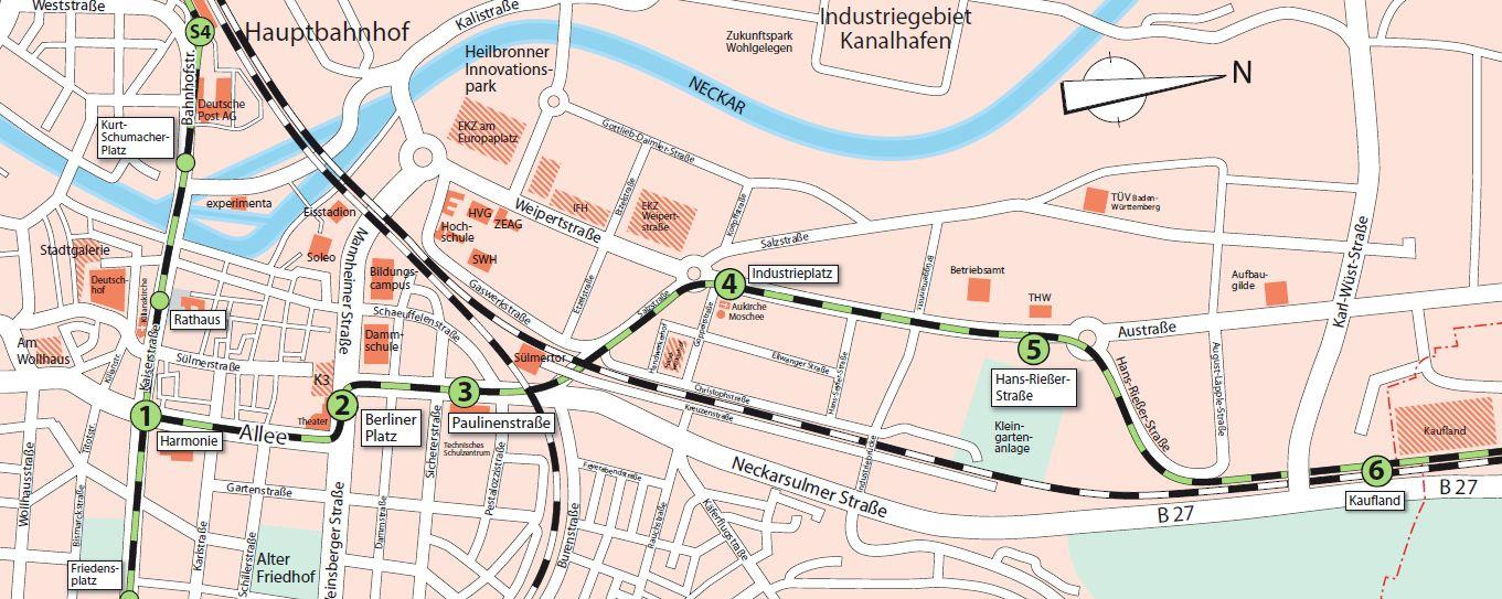 Maßnahmen zur Verbesserung des ÖPNV-Angebots In Heilbronn entstehen sechs neue Stadtbahn-Haltestellen, die die ÖPNV-Erschließung im Stadtgebiet weiter verbessern: Haltestelle Harmonie/Kunsthalle bzw.