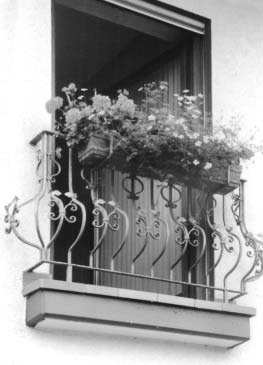 Balkongeländer Stab 5007/5010 in schwarz matt Fenstergitter Französischer Balkon mit Blumenkastenhaltern RAHMEN 7815 / 6325