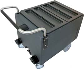 Vorratsbehälter aus Edelstahl, Eiswagen, Behälter für Eiswagen Vorratsbehälter aus Edelstahl In verschiedenen Größen für die Kombinationen mit den modularen Eisbereitern verfügbar.