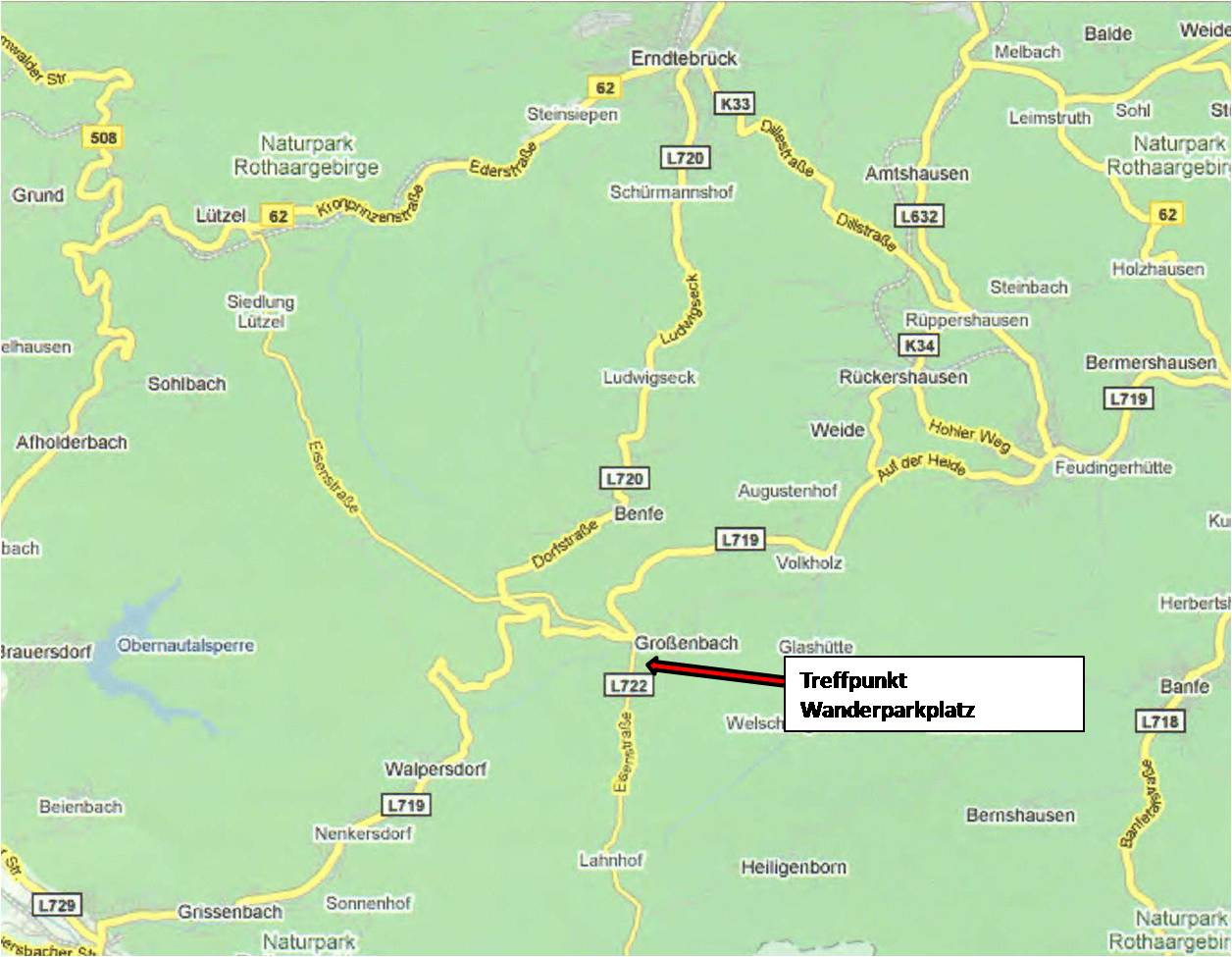 Anfahrtsbeschreibung: Sie fahren auf der L719 von Volkholz in Richtung Siegen. Die L719 kreuzt nach ca. 2 km die L 722.