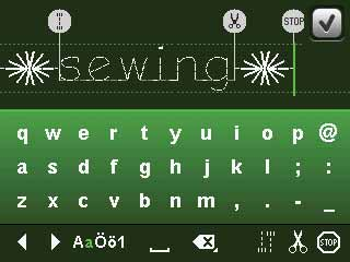 Stich oder Buchstaben einfügen Text und Stiche anpassen zwei Einstellungsoptionen (Stichbreite/-position und/oder Stichlänge/-dichte) umschalten. Dies Stichsteuerung angezeigt.