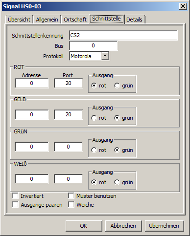 Nach dem Klick auf Eigenschaften öffnen sich die Einstellungen des Signals. Zum konfigurieren des Signals Verbindung zur CS2 herstellen wechseln Sie zur Registerkarte Schnittstelle.