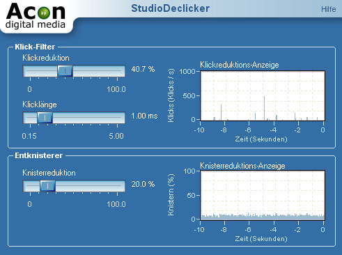 Die Studio Clean Plug-Ins 4 2.2 StudioDeclicker StudioDeclicker ist auf das Entfernen impulsiver Störgeräusche wie Klicks und Knistern spezialisiert.