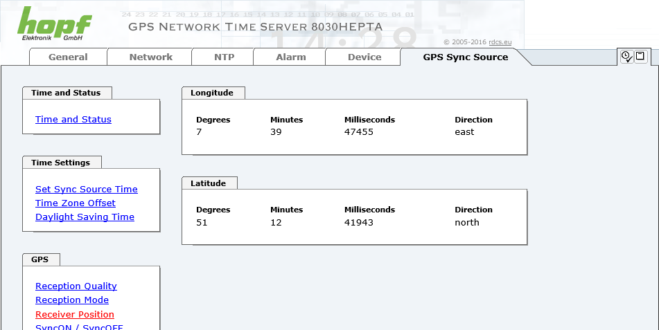 8.3.6.7 Receiver Position In dieser Registerkarte wird die aktuelle Position angezeigt.