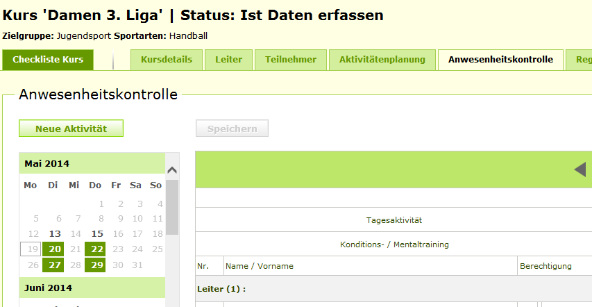 SPORTdb - Häufige Fragen > Ansicht Anwesenheitskontrolle