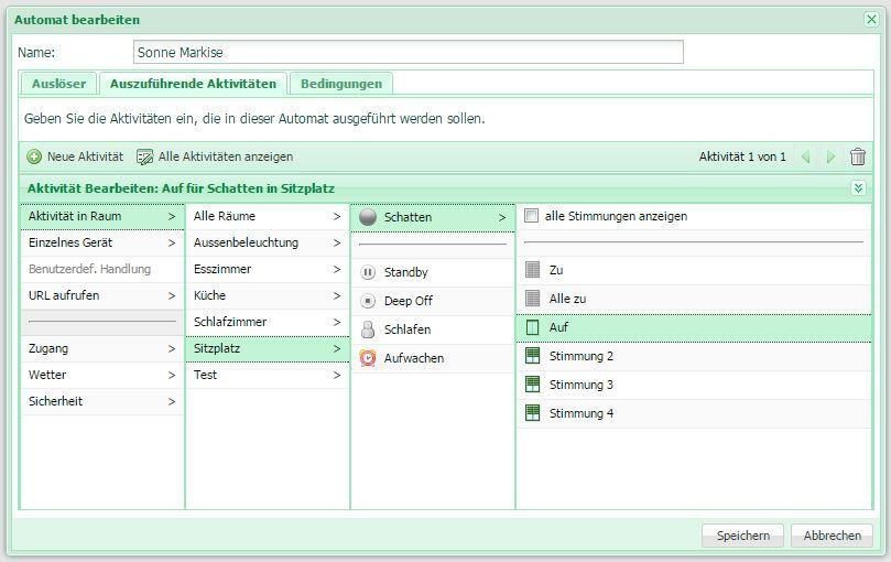 Öffnen Sie dazu den Scene Responder und erstellen Sie ein neuen Automat gem. den nachfolgenden Abbildungen. Abb. 6 Festlegen des Auslösers für die Aktion Abb.