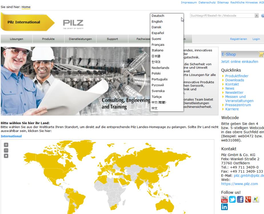 Willkommen auf www.pilz.com Webshop und CMS vollintegriert B2B Web Shop: Basis SAP CRM 7.
