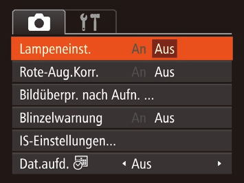 Anpassen Passen Sie Aufnahmefunktionen auf der MENU-Registerkarte [4] wie folgt an. Anleitungen zu Menüfunktionen finden Sie unter Verwenden von Menüs (= 22).