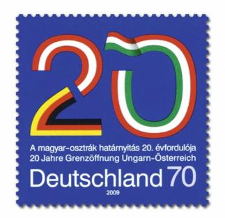 September) Die Briefmarke erscheint als motivgleiche Gemeinschaftsausgabe mit Ungarn und Österreich und erinnert an die Öffnung der ungarisch-österreichischen Grenze, die ein entscheidender Impuls