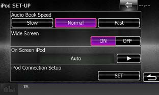 Funktionen für CD/Audio und AV-Dateien/iPod/App ipod-einstellungen 1 Jedes Element wie folgt einstellen. AudioBook Speed/ Hörbuch Geschwindigkeit Stellt die Audiobuch- Wiedergabegeschwindigkeit ein.