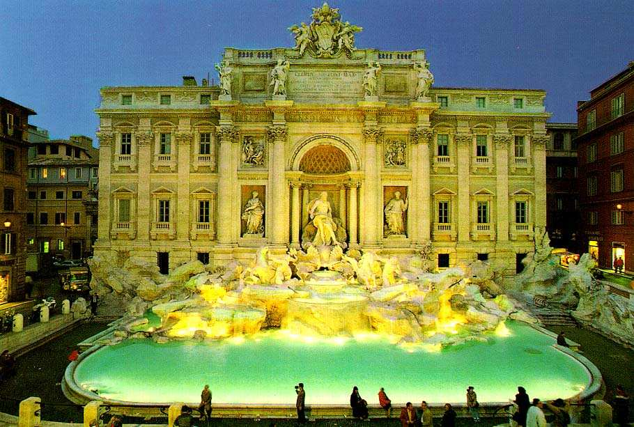 Rom Stadt des Barock Fontana di Trevi Der Trevi-Brunnen ist der populärste Brunnen Roms, zugleich mit 26 Metern Höhe und 50 Metern Breite der größte, und einer der bekanntesten Brunnen der Welt.
