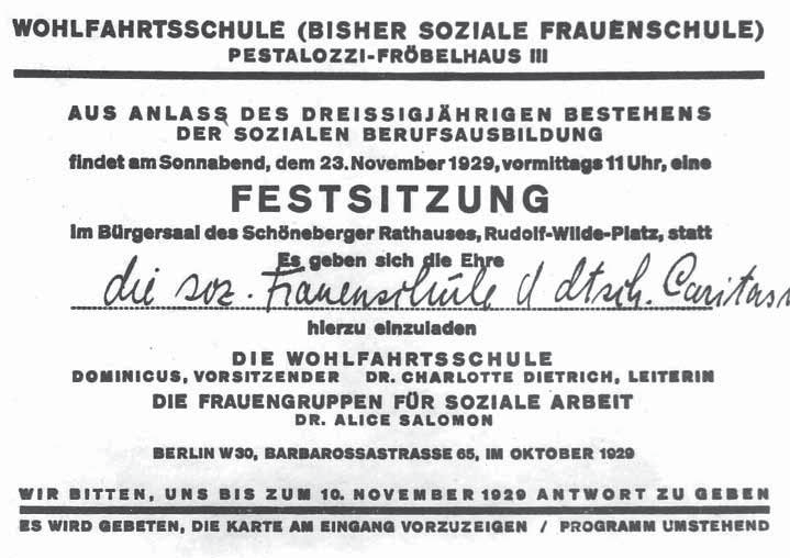 1. Die Gründung der Sozialen Frauenschulen 1908 eröffnete Alice Salomon, ausgehend von den Jahreskursen, in Berlin die erste Soziale Frauenschule Deutschlands mit einem umfangreichen