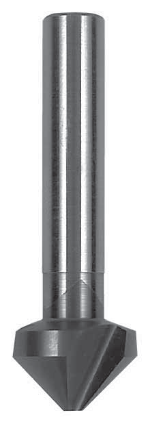 0 0º TiN-beschichtet Kegelsenker VHM, 90º DIN 33, Form C, mit 3 Schneiden und Zylinderschaft, aus Vollhartmetall, rechts.