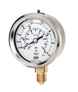 Bourdon tube pressure gauges, special version For separators for flow measurement, type MRE-g, nominal size 6 mm SIKA manometers for separators with 6 mm stainless-steel housing are especially