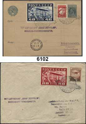 .. auf Luftpost-Rundflug-Postkarte, befördert mit Luftschiff Graf Zeppelin, roter