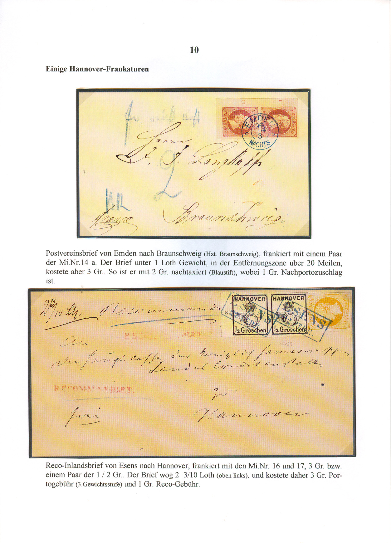 10 Einige Hannover-Frankaturen...~._. u_._._.. _ Postvereinsbrief von Emden nach Braunschweig (Hzt. Braunschweig), frankiert mit einem Paar der Mi.Nr.14 a.