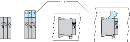 (2) Optionaler GV2-Leistungsschalter Installieren Sie den Umrichter vertikal mit einer Neigung von ± 10. Befestigen Sie den Umrichter mit M5-Schrauben und Schwenkscheiben auf der Montagefläche.