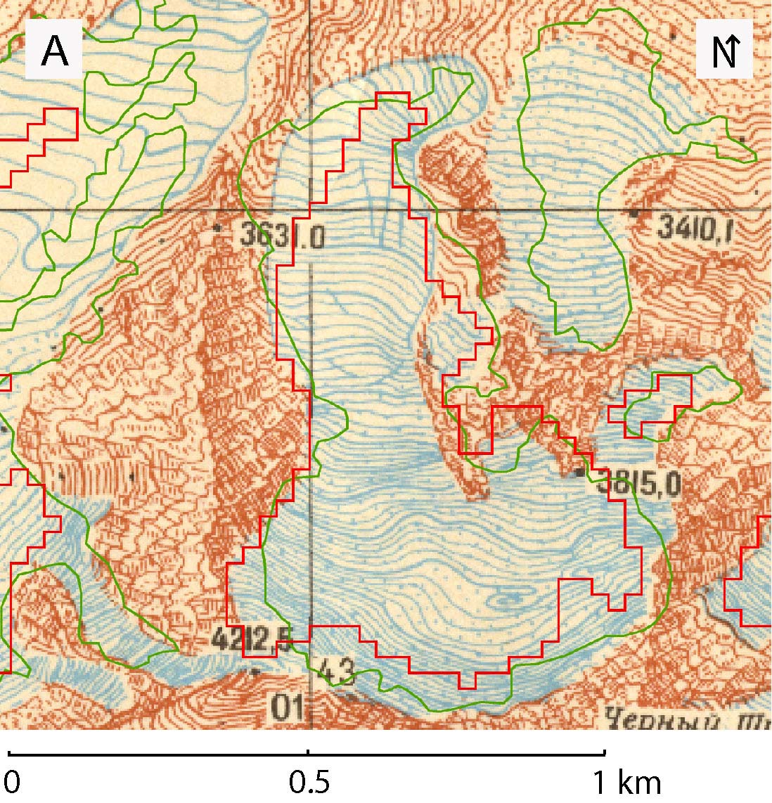 Glacier melting 1963-2000 Illustration of glacier contour lines showing the retreat of frontlines and the