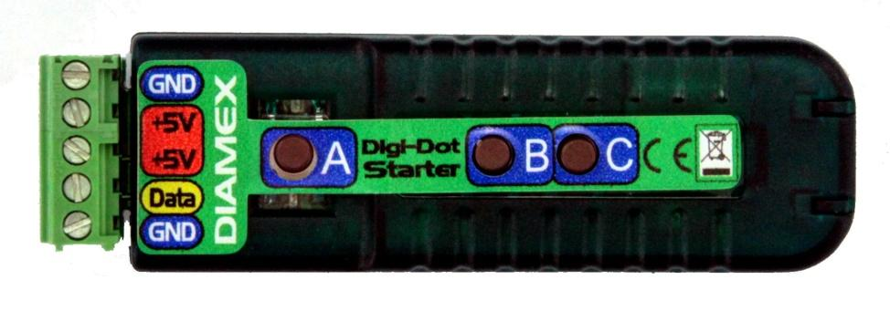 Funktionen Der DIAMEX DIGI-DOT-Starter steuert bis zu 512 digitale Leuchtdioden der Typen WS2812 und kompatibel (RGB oder RGBW) an. Durch Anschluss von Netzteil und Leuchtdioden bzw.