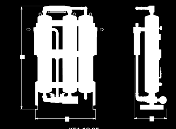Betriebsfertige Adsorptionstrockner/Öldampfadsorber-Kombination für einen Drucktaupunkt von -40 C; Höhere Leistungen, Betriebsdrücke, Eintrittstemperaturen oder tiefere Drucktaupunkte auf Anfrage.