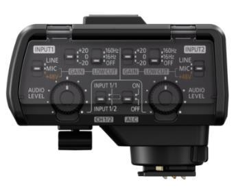 XLR Mikrofon Adapter zur professionellen Videoproduktion Bedienfeld mit direkten Schaltern zur Einstellung und Prüfung Zur