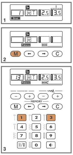 SPEICHER MODELL C10 Kombinierte Muster können für den späteren Gebrauch gespeichert werden.