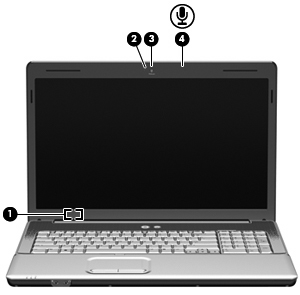 Displaykomponenten Komponente (1) Schalter für das interne Display Schaltet das Display aus und leitet den Energiesparmodus ein, wenn das Display geschlossen wird, während der Computer eingeschaltet