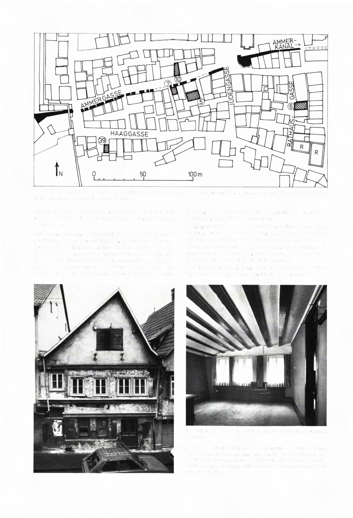 AMMER- KANAL HAAGGASSE 2 TÜBINGEN, AUSSCHNITT AUS DEM STADTPLAN von 1819. (UmzeichnungJ R = Rathaus. Vor den Häusern an der Südseile der Ammergasse fließt der Ammerkanal.