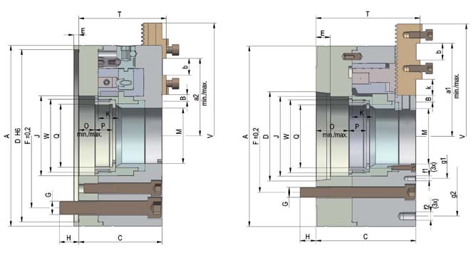 Kraftspannfutter mit Backenschnellwechselsystem DURO-NCSE 3-Backen, Einzelentriegelung der Backen, geradverzahnt 3-Backen Kraftspannfutter DURO-NCSE, mit Backen-Schnellwechselsystem, mit