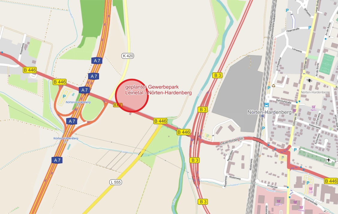 Nörten-Hardenberg 1. Ausgangslage 5 1. Ausgangslage Nördlich der B 446 ist die Entwicklung eines Gewerbeparks einschließlich der verkehrstechnischen Ertüchtigung des Knotenpunktes geplant.