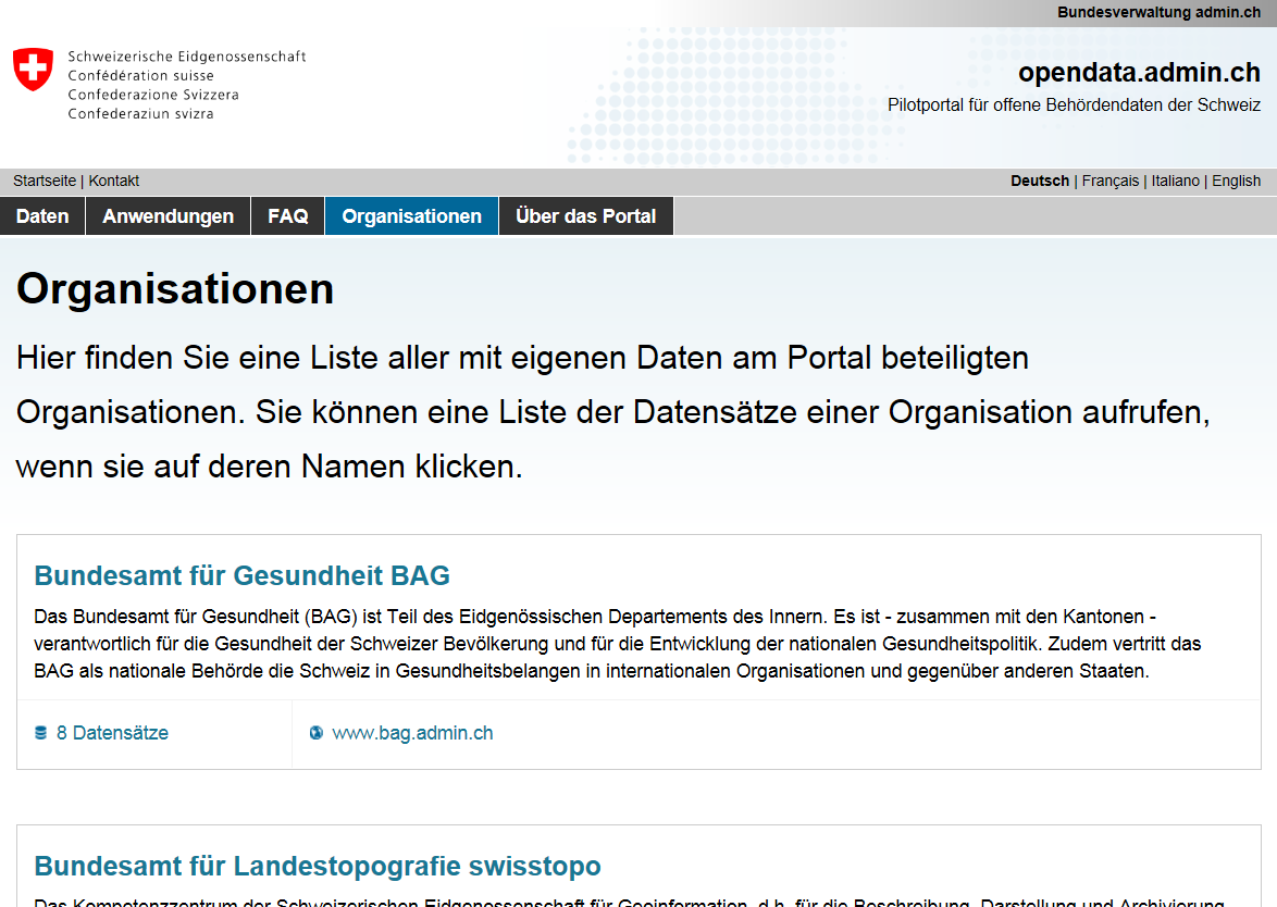 Pilotportal für offene Behördendaten der Schweiz http://www.