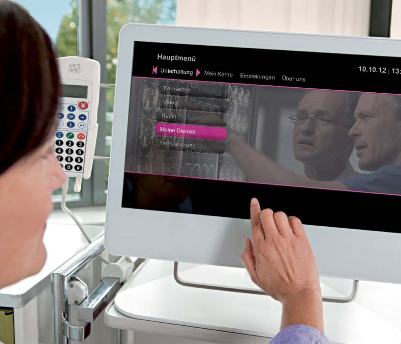 Krankenhausinformationssysteme Patientenunterhaltung Mit multimedialem Service beim Patienten punkten Modern eingerichtete Ein- und Zweibettzimmer, Touchscreen mit Internetzugang und ein