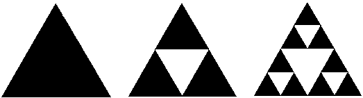 SIERPINSKI-DREIECK Ausgagsfigur für das Sierpiski-Dreieck ist ei gleichseitiges Dreieck mit Seiteläge (Figur 0). Ma scheidet das Mittedreieck aus (Figur ). Es bleibe drei Dreiecke zurück.