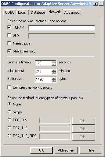 Wenn Ihr Server über TCP/IP zu erreichen ist, können Sie auf der Registerkarte Network das Häkchen vor TCP/IP setzen und danach in der Form Host=Datenbankserver den