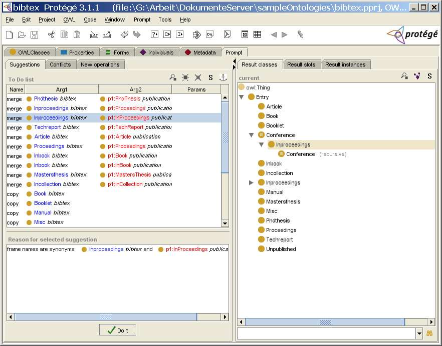 3.4. Werkzeuge Abbildung 3.11.: Screenshot des Matching-Werkzeugs PROMPT 3.4.2.