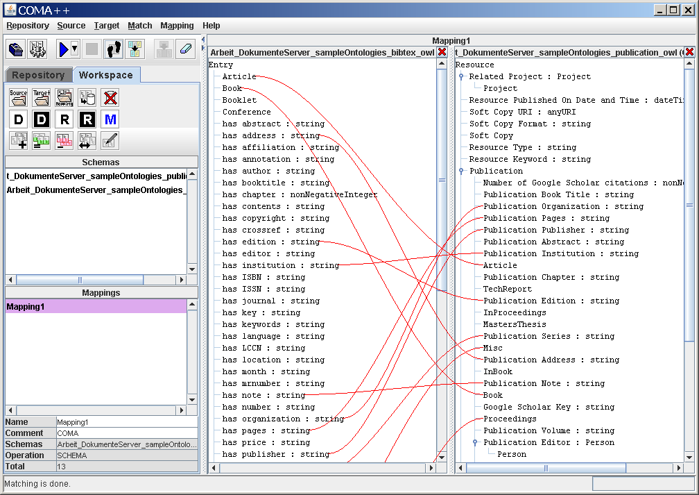 3. Ontology Matching Abbildung 3.13.: Screenshot des Matching-Werkzeugs COMA++ variieren.