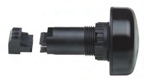 2,8 Khz Tonart: Dauerton oder Pulston Einbaumontage für Ø 22,5 mm (M22 x 1,5 mm) Anschluss: Stecker mit Schraubklemme max.